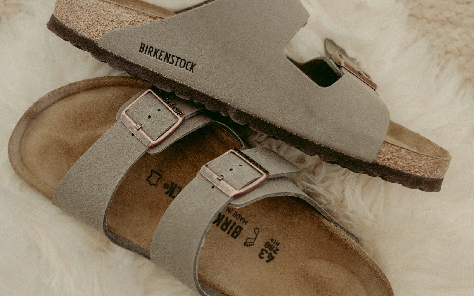 brown and gray slide sandals
