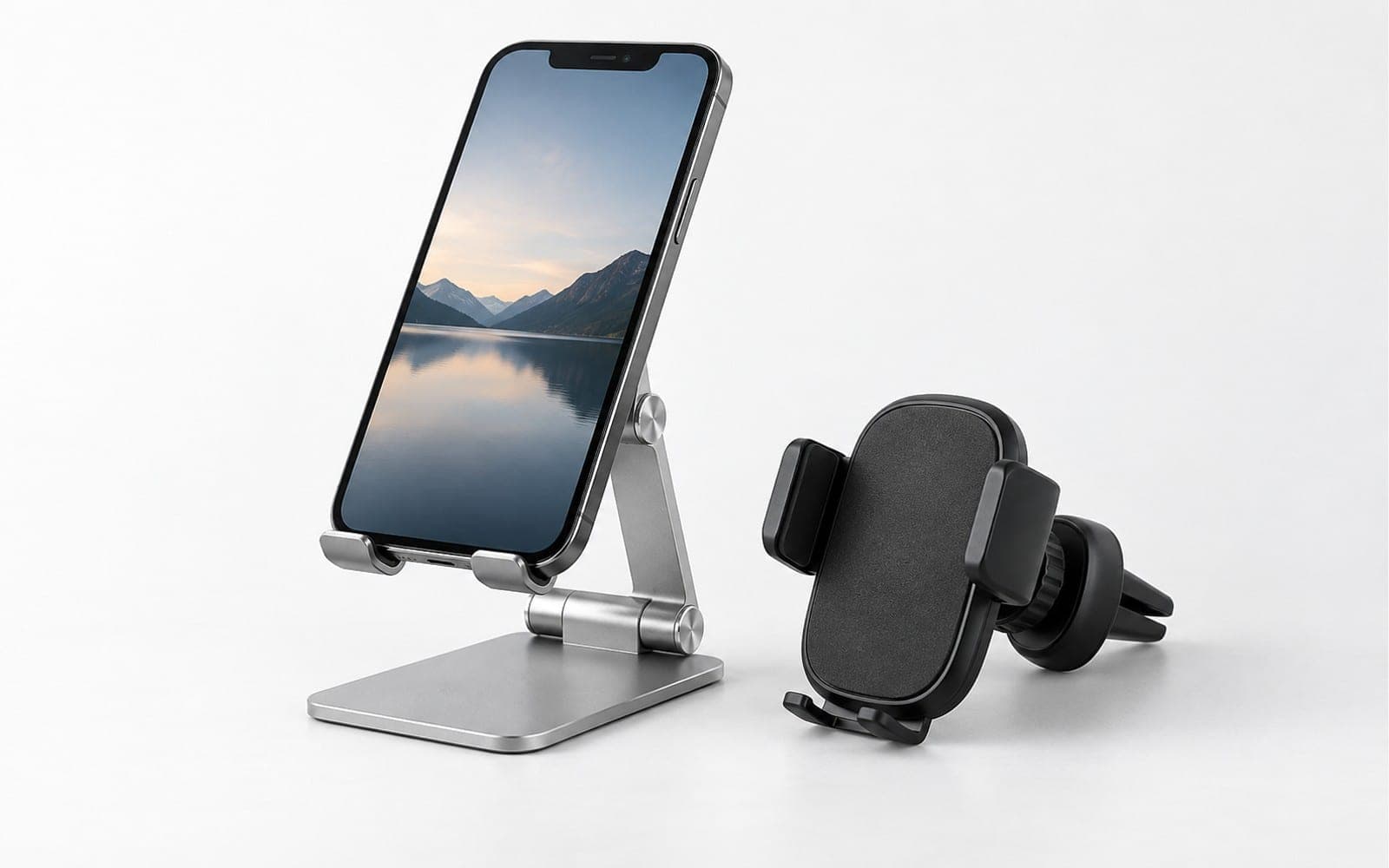 AI-generated example of a desktop phone stand and a car vent phone holder.